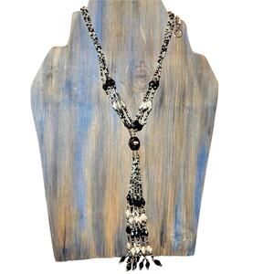 25" W/ 7" Tassle Classic Vintage Lampwork  & Seed Bead Lasso Necklace